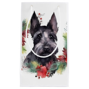 Scottish Terrier Christmas Wreath Festive Pup Small Gift Bag