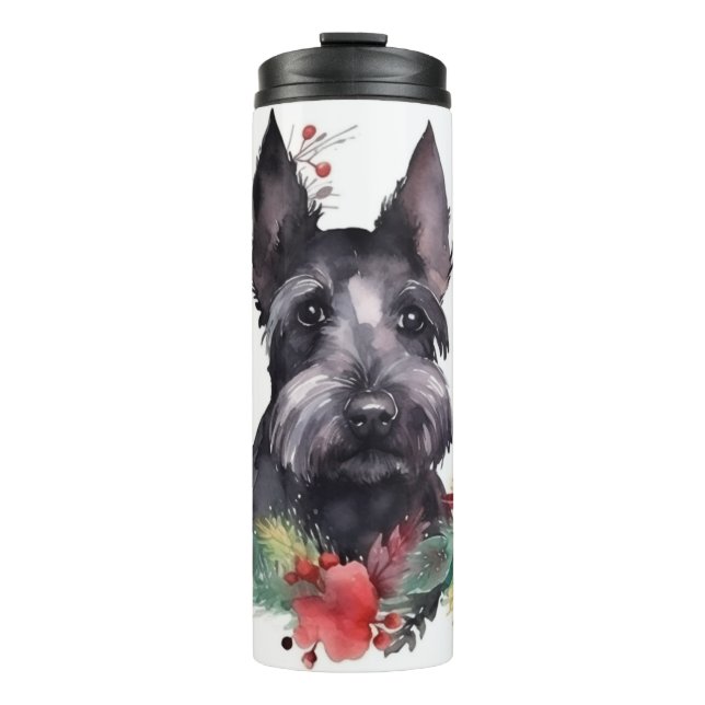 Scottish Terrier Christmas Wreath Festive Pup  Thermal Tumbler (Front)