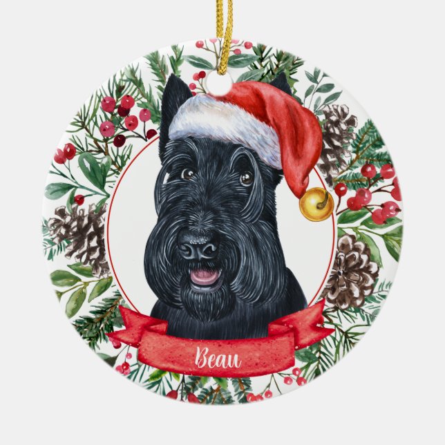 Scottish Terrier Custom Dog Christmas Ornament (Front)