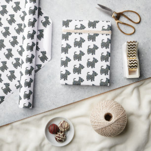 Scottish Terrier Cute Dog Y&B Grid White Gift Wrapping Paper