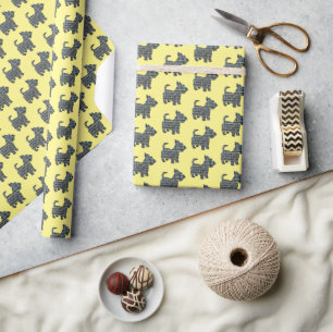 Scottish Terrier Cute Dog Y&B Grid Yellow Gift Wrapping Paper