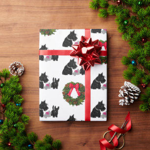 Scottish Terrier Dad and Pup at Christmas Wrapping Paper