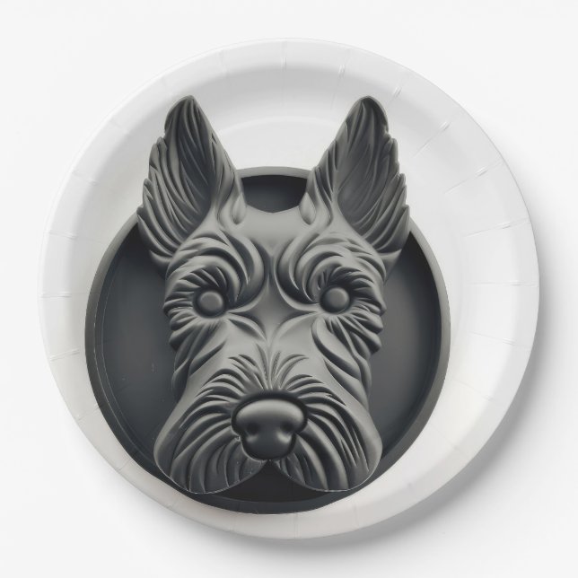 Scottish Terrier Dog 3D Inspired Paper Plate (Front)