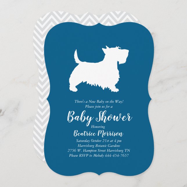 Scottish Terrier Dog Baby Shower Blue Boy Invitation (Front/Back)