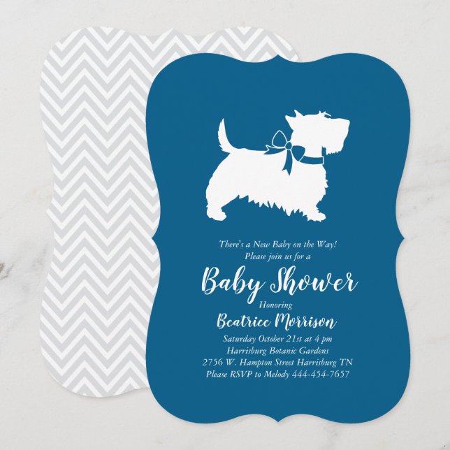 Scottish Terrier Dog Baby Shower Blue Boy Invitation (Front/Back)