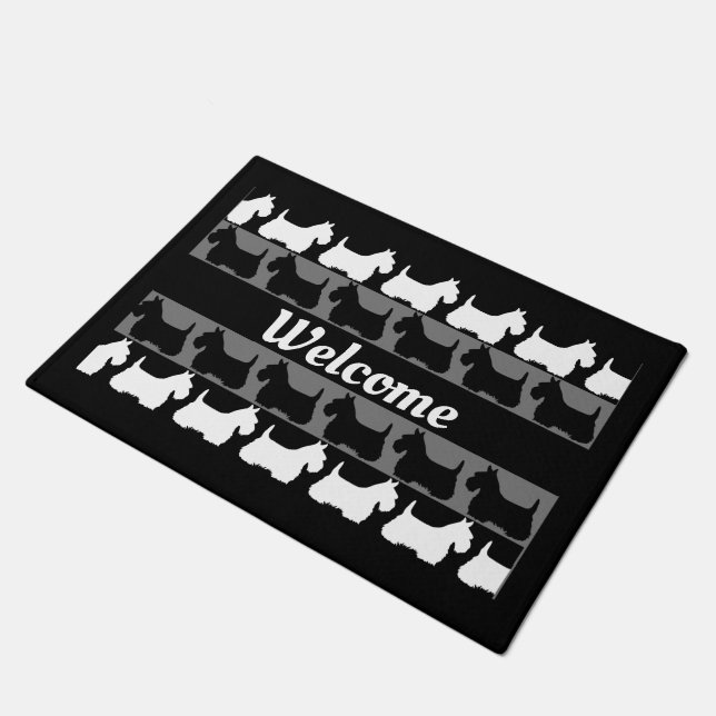 Scottish Terrier dog black/grey/white, stripes  Do Doormat (Angled)