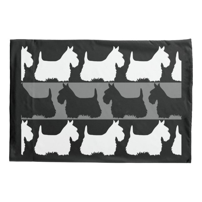 Scottish Terrier dog black/grey/white, stripes  Pillowcase (Back)