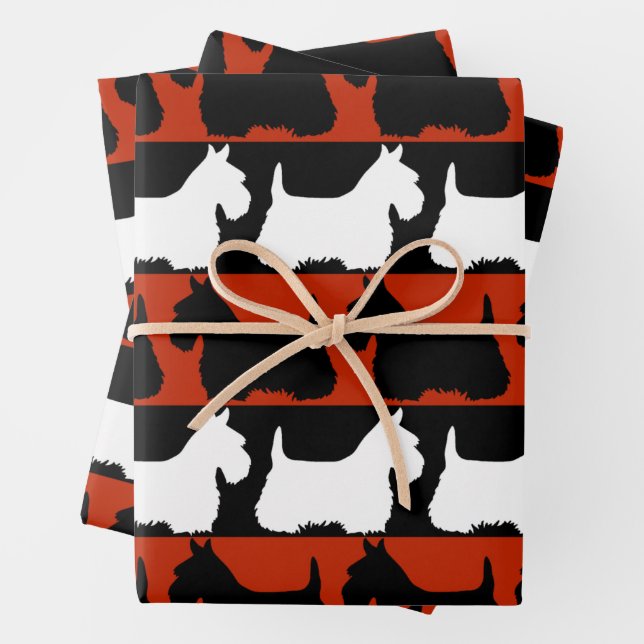 Scottish Terrier dog black/red/white, stripes Thro Wrapping Paper Sheet (In situ)
