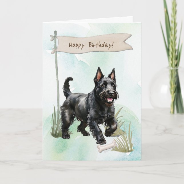 Scottish Terrier Dog Breed Under Birthday Sign Card (Front)