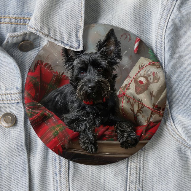 Scottish Terrier Dog Christmas Festive 6 Cm Round Badge (In Situ)