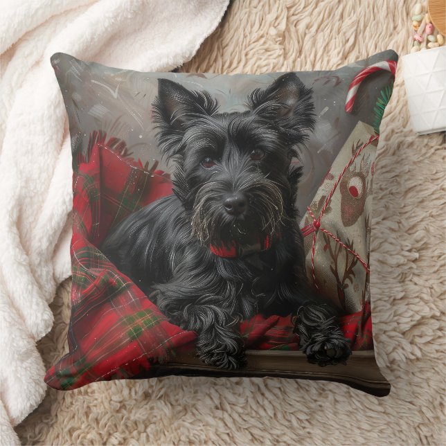 Scottish Terrier Dog Christmas Festive Cushion (Blanket)