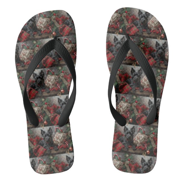 Scottish Terrier Dog Christmas Festive Flip Flops (Footbed)