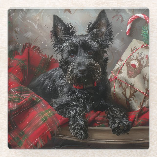 Scottish Terrier Dog Christmas Festive Glass Coaster (Front)
