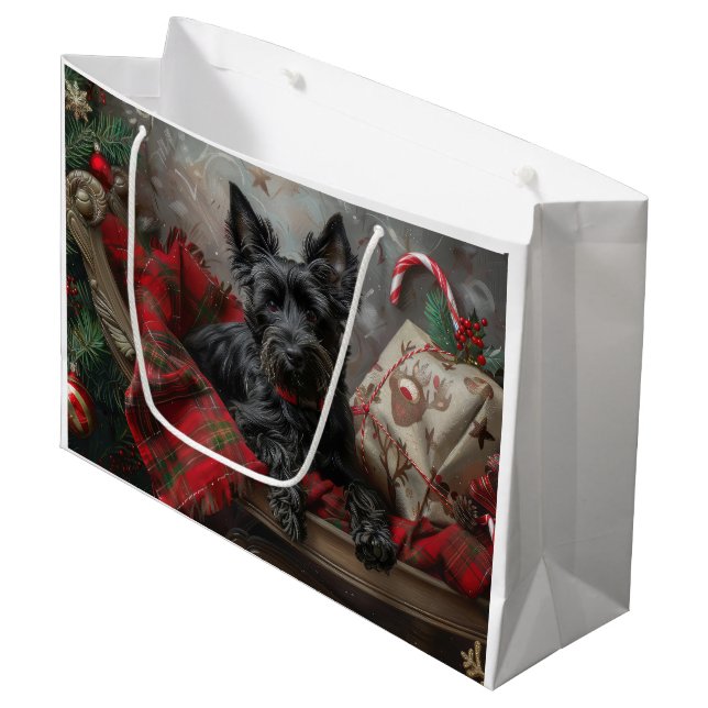 Scottish Terrier Dog Christmas Festive Large Gift Bag (Front Angled)
