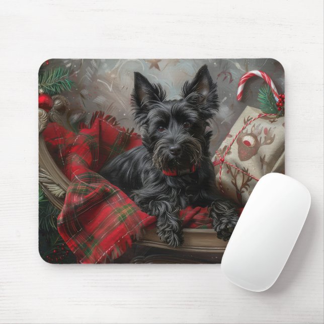Scottish Terrier Dog Christmas Festive Mouse Mat (With Mouse)