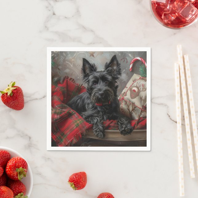 Scottish Terrier Dog Christmas Festive Napkin (Insitu)