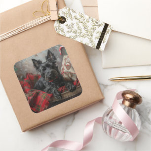 Scottish Terrier Dog Christmas Festive Square Sticker