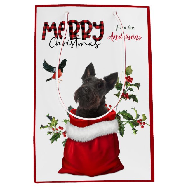 Scottish Terrier Dog Christmas Medium Gift Bag (Front)