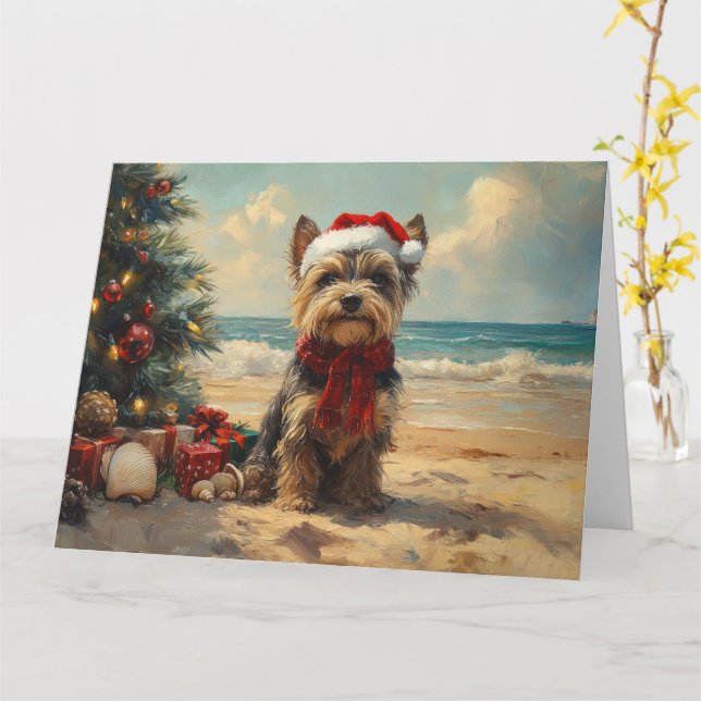 Scottish Terrier Dog Christmas Vintage Beach Card (Yellow Flower)