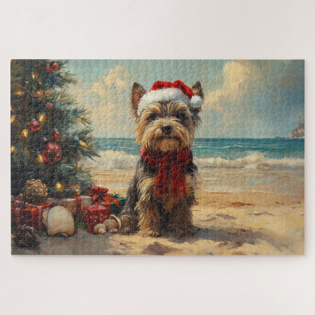Scottish Terrier Dog Christmas Vintage Beach Jigsaw Puzzle (Horizontal)