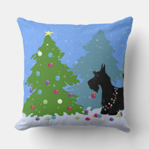 Scottish Terrier Dog Decorating Christmas Tree Cushion