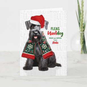 Scottish Terrier Dog Funny Fleas Navidog with Name Holiday Card