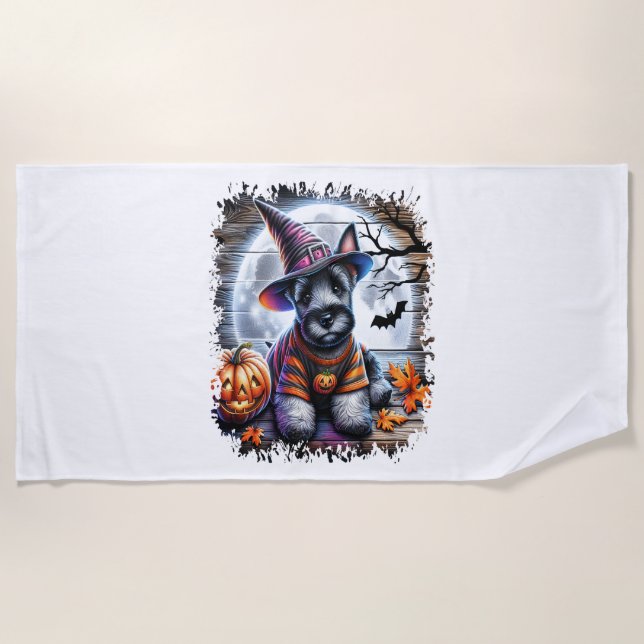 Scottish Terrier Dog Halloween Beach Towel (Front)