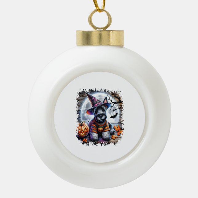 Scottish Terrier Dog Halloween Ceramic Ball Christmas Ornament (Front)