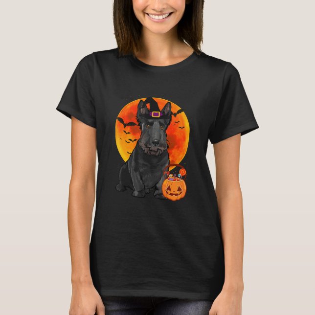 Scottish Terrier Dog Halloween Jack O Lantern Pump T-Shirt (Front)
