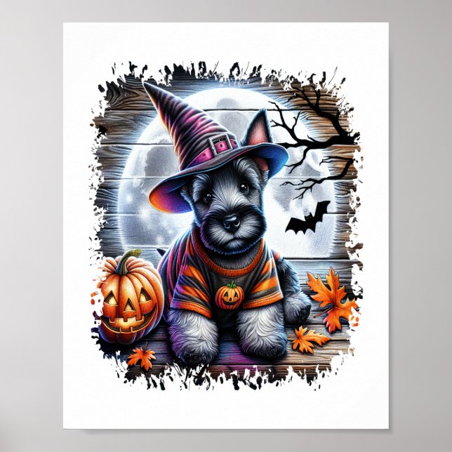 Scottish Terrier Dog Halloween Poster (Front)