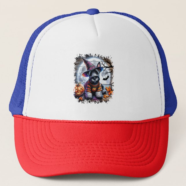 Scottish Terrier Dog Halloween Trucker Hat (Front)