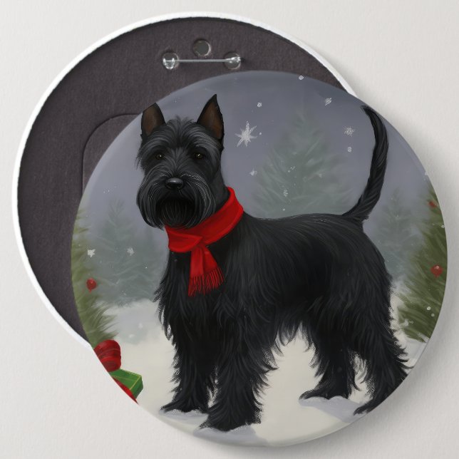 Scottish Terrier Dog in Snow Christmas 6 Cm Round Badge (Front & Back)