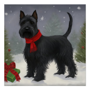 Scottish Terrier Dog in Snow Christmas Poster