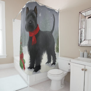 Scottish Terrier Dog in Snow Christmas Shower Curtain