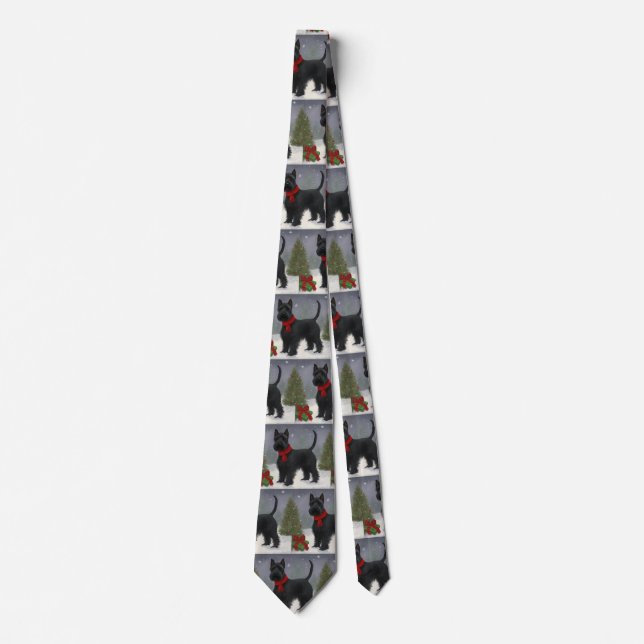 Scottish Terrier Dog in Snow Christmas Tie (Front)
