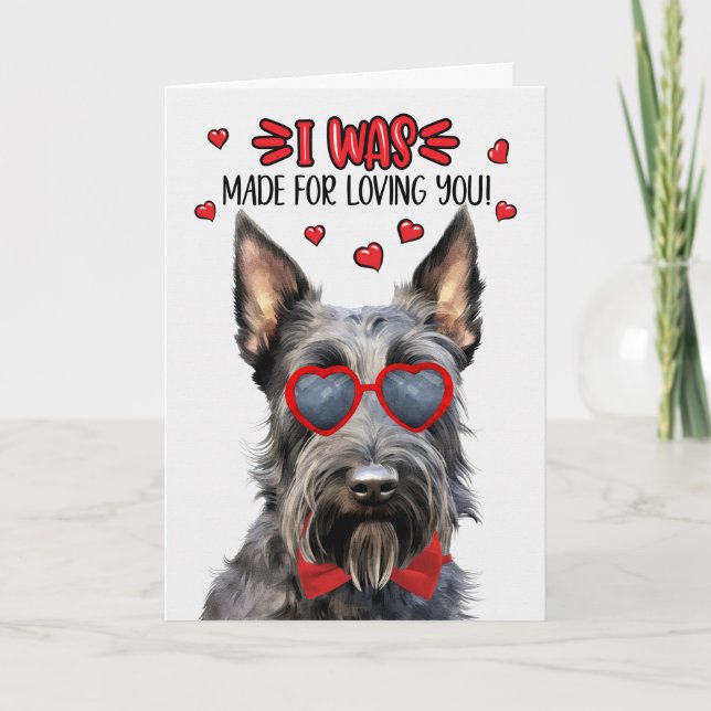 Scottish Terrier Dog Made for Loving You Valentine Holiday Card (Front)