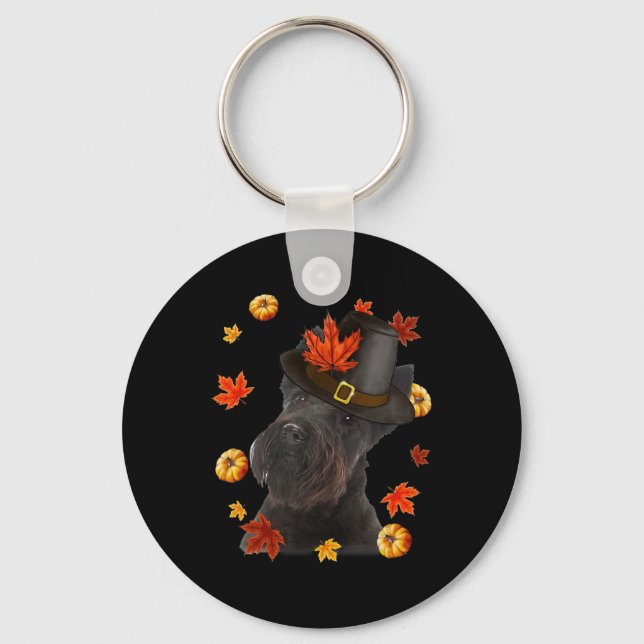 Scottish Terrier Dog Pilgrim Hat Fall Happy Thanks Key Ring (Front)