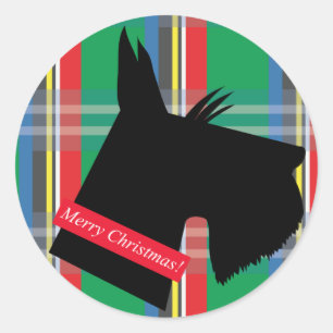 Scottish Terrier Dog Plaid Christmas Sticker