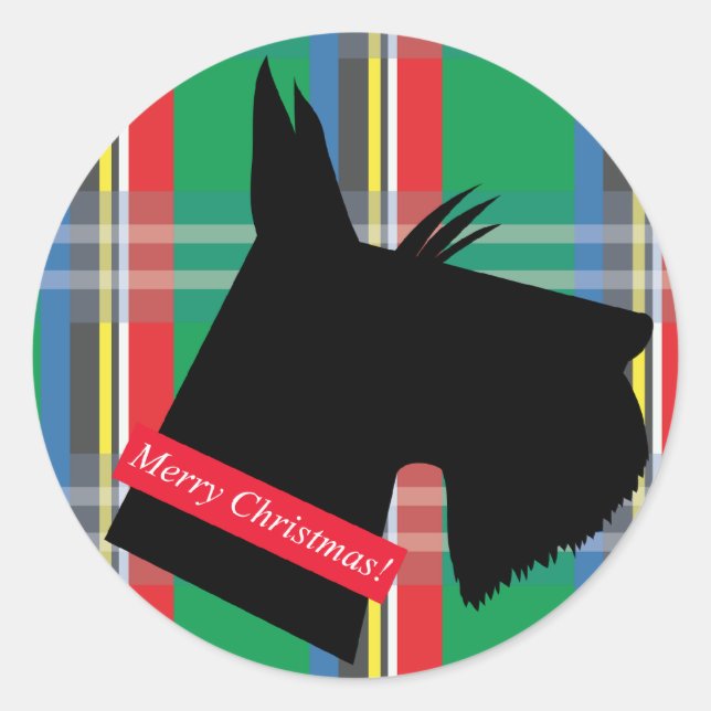 Scottish Terrier Dog Plaid Christmas Sticker (Front)
