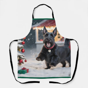Scottish Terrier Dog Playing Christmas Snow Apron