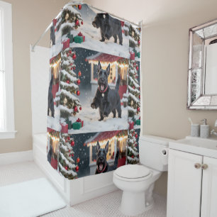 Scottish Terrier Dog Playing Christmas Snow Shower Curtain