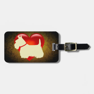 Scottish Terrier dog, red heart, bow, granite gold Luggage Tag