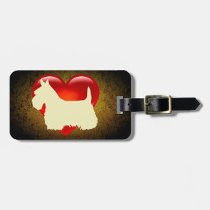 Scottish Terrier dog, red heart, bow, granite gold Luggage Tag