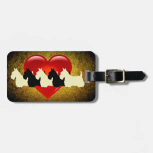 Scottish Terrier dog, red heart, granite gold Luggage Tag