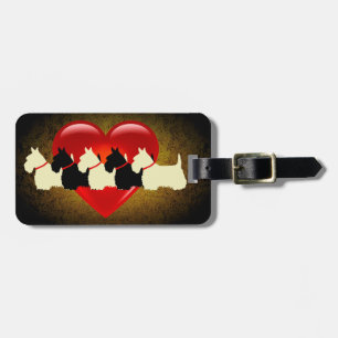 Scottish Terrier dog, red heart, granite gold Luggage Tag