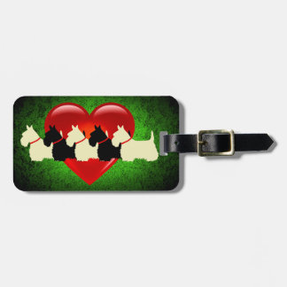Scottish Terrier dog, red heart, granite green Luggage Tag
