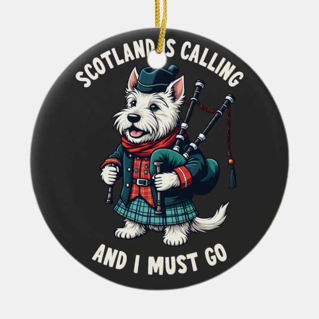 Scottish Terrier Dog Scotland Is Calling & I Must  Ceramic Tree Decoration (Front)