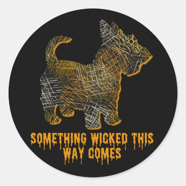 Scottish Terrier Dog Silhouette Fun Halloween Classic Round Sticker (Front)
