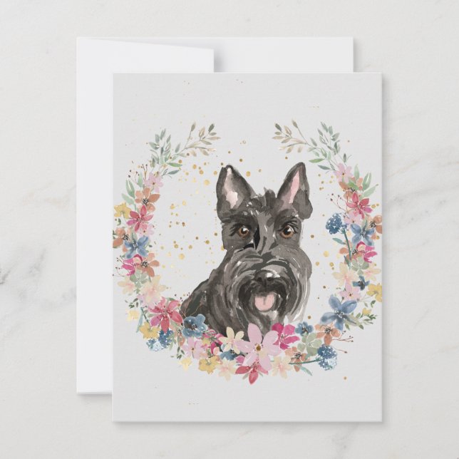 Scottish Terrier Dog Spring Flowers Monogram Card (Front)