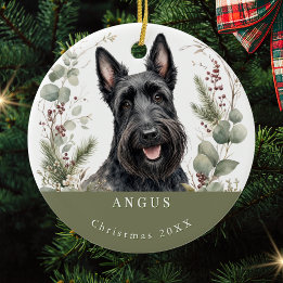 Scottish Terrier Dog Watercolor Christmas Ceramic Tree Decoration
